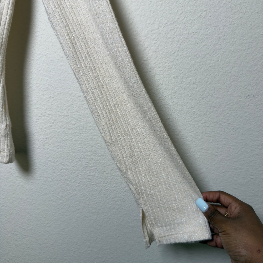 Aerie‎ Women Preppy Cardigan Sweater Large Cream Ribbed Knit Shimmer Coquette - Picture 8 of 11